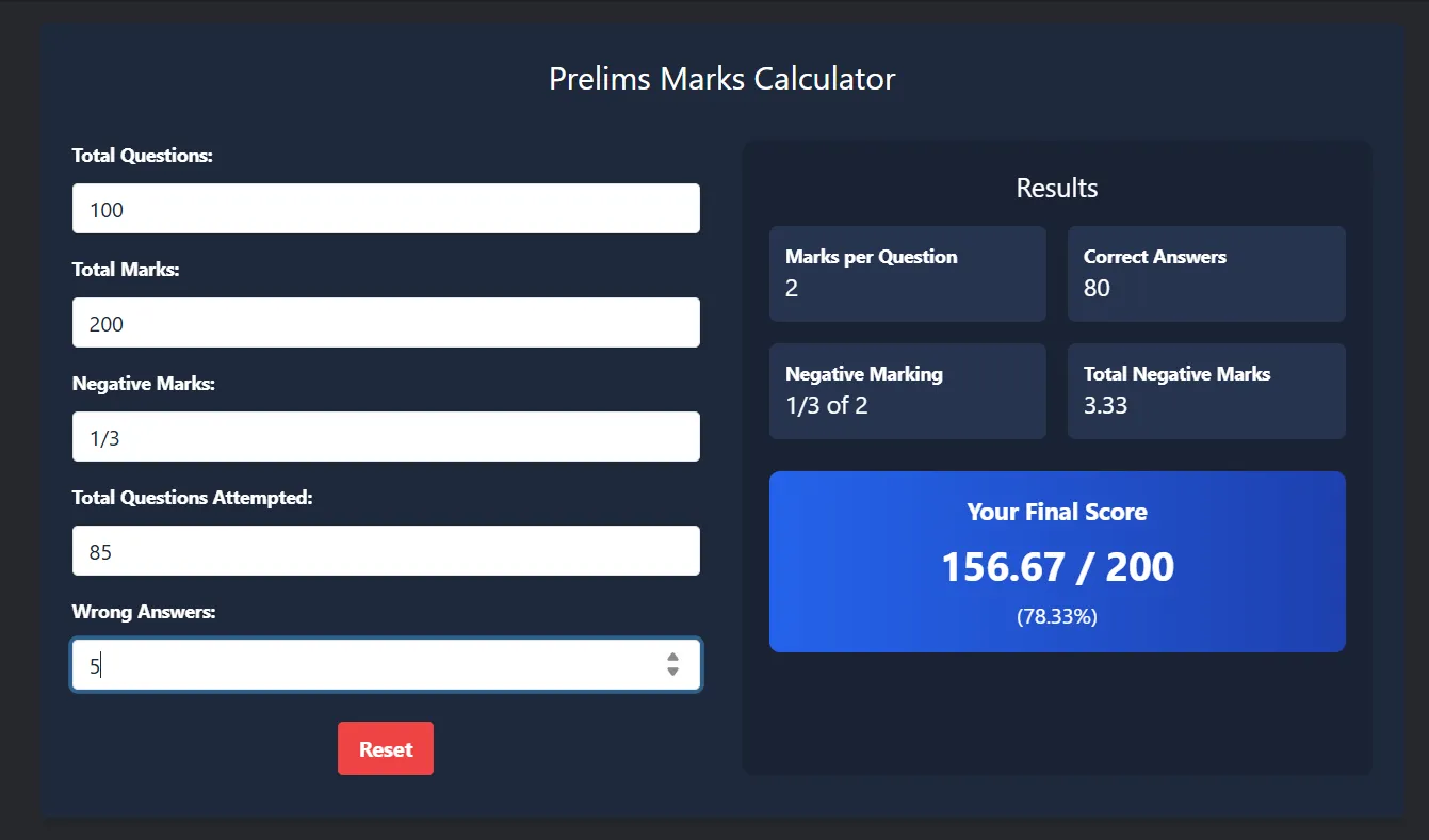 Prelims Marks Calculator